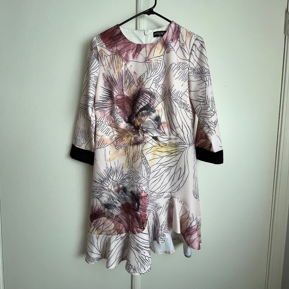 Watercolor Graphic Print Flouncy Dress | Little Mistress | Sz. Medium